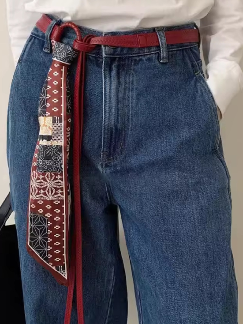 Vintage Style Burgundy Patchwork Scarf Ring Belt Women’s Waist Tie Belt 90cm